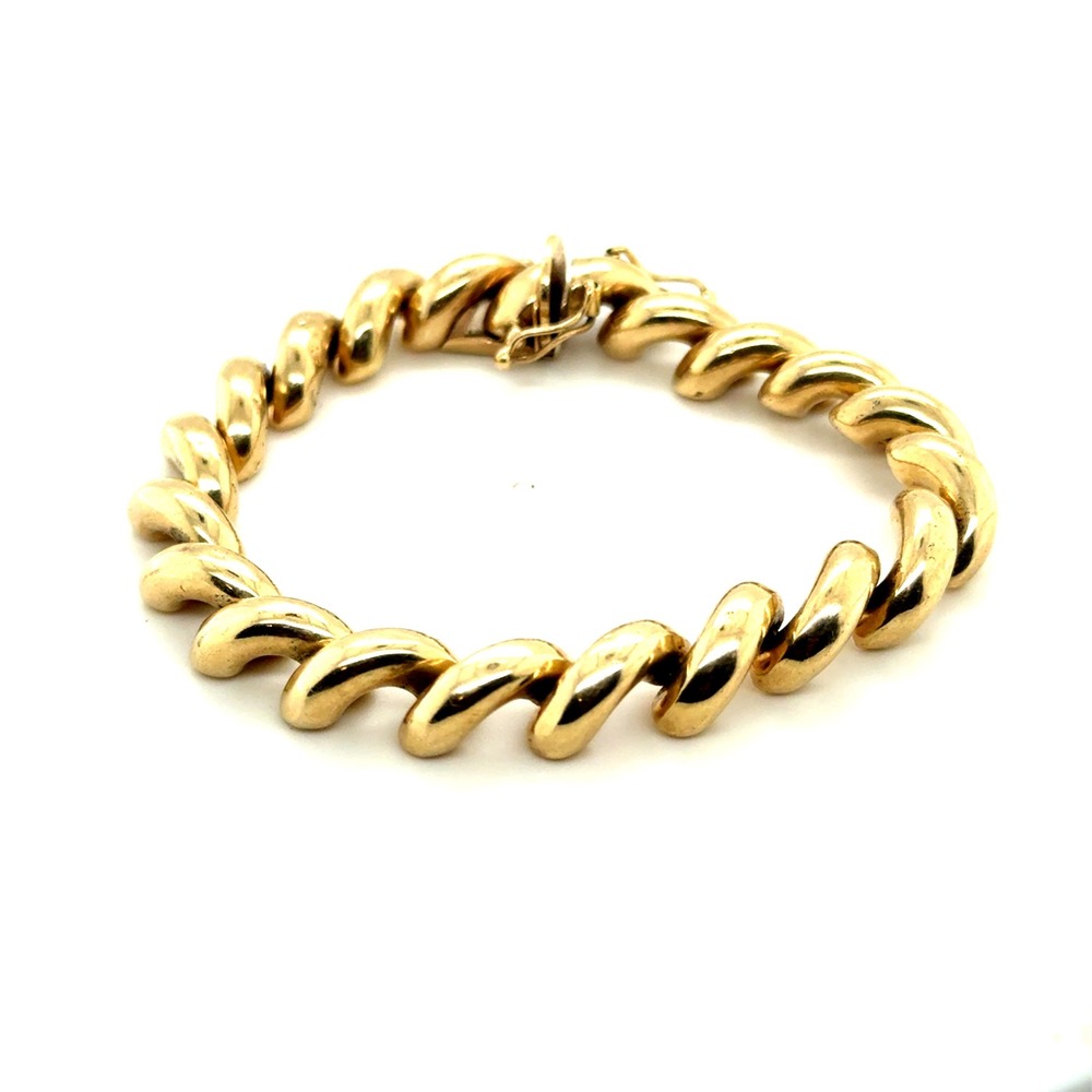 14K Yellow Gold Italian San Marco Link Bracelet 7.5 Inch 24.5g Needs Repair